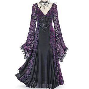 Punk Rave Purple Black Goddess Dress Gown NWT 2X
